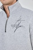 Erkek Yarım Fermuarlı Baskılı Sweat - Gri thumbnail 8