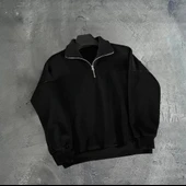 Erkek Yarım Fermuarlı Üç İplik Sweatshirt - Siyah thumbnail 2