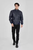 Erkek Fermuarlı İçten Elyaf ve Astarlı Suni Deri Ceket - Lacivert thumbnail 1