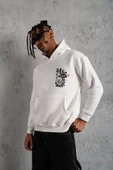 Erkek Baskılı Kapşonlu Sweat - Beyaz thumbnail 1