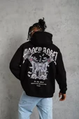 Erkek Kordon İpli Baskılı Kapüşonlu Sweatshirt - Siyah - 2