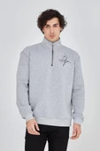 Erkek Yarım Fermuarlı Baskılı Sweat - Gri thumbnail 5