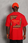 Unisex Oversize Baskılı Bisiklet Yaka T-Shirt - Kırmızı thumbnail 5