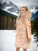 Kadın Suni Kürk Hakiki Deri - Somon - 3