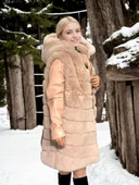 Kadın Suni Kürk Hakiki Deri - Somon - 5