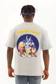 Unisex Oversize Baskılı Bisiklet Yaka T-Shirt - Gri - 5