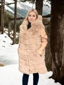 Kadın Suni Kürk Hakiki Deri - Somon - 1