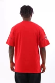 Unisex Oversize Baskılı Bisiklet Yaka T-Shirt - Kırmızı - 4