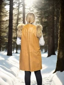 Kadın Kolsuz Hakiki Deri Kürk - Hardal - 2