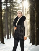 Kadın Kolsuz Hakiki Kürk - Siyah thumbnail 1