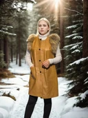 Kadın Kolsuz Hakiki Deri Kürk - Hardal - 4