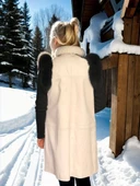 Kadın Kolsuz Hakiki Deri Kürk - Beyaz thumbnail 3