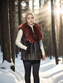 Kadın Kolsuz Hakiki Kürk - Siyah - 1