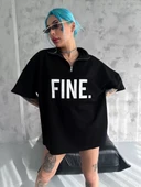 Unisex Baskılı Yarım Fermuarlı T-Shirt - Siyah thumbnail 2