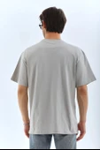 Unisex Oversize Taşlı Bisiklet Yaka T-Shirt - Gri thumbnail 2
