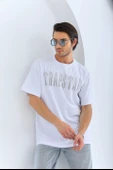 Unisex Oversize Taşlı Bisiklet Yaka T-Shirt - Beyaz thumbnail 6