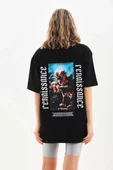 Unisex Baskılı Oversize T-Shirt - Siyah thumbnail 2