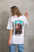 Unisex Baskılı Oversize T-Shirt - Beyaz thumbnail 2