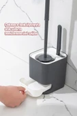Tilbe Home Klozet Fırçası Banyo Tuvalet Wc Temizleme Fırçası 2li Temizlik Fırçası Hazneli Su Akıtmaz Gri thumbnail 1