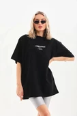 Unisex Baskılı Oversize T-Shirt - Siyah thumbnail 5