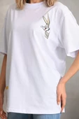 Unisex Baskılı Oversize T-Shirt - Beyaz thumbnail 2