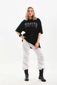 Unisex Taş Desenli Oversize T-Shirt - Siyah thumbnail 5