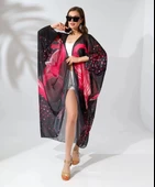 Kadın Rahat Kesim Şifon Kimono - Siyah thumbnail 3