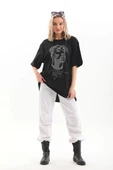 Unisex Taş Desenli Oversize T-Shirt - Siyah thumbnail 8