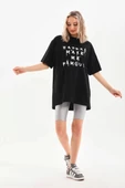 Unisex Baskılı Oversize T-Shirt - Siyah thumbnail 6