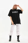 Unisex Baskılı Oversize T-Shirt - Siyah thumbnail 3