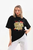 Unisex Baskılı Oversize T-Shirt - Siyah thumbnail 2