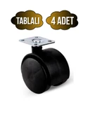 Düz Tablalı Tekerlek 50mm Masa Sehpa Dolap Tekeri(SİYAH)(50MM) Siyah SİYAH - 4 ADET thumbnail 1