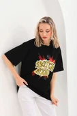 Unisex Baskılı Oversize T-Shirt - Siyah thumbnail 7