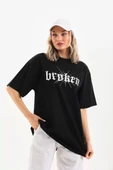Unisex Baskılı Oversize T-Shirt - Siyah thumbnail 5