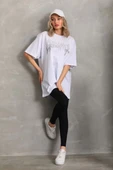 Unisex Taş Desenli Oversize T-Shirt - Beyaz thumbnail 5