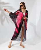 Kadın Rahat Kesim Şifon Kimono - Siyah thumbnail 6