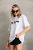 Unisex Baskılı Oversize T-Shirt - Beyaz thumbnail 7