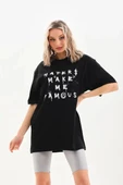 Unisex Baskılı Oversize T-Shirt - Siyah thumbnail 3