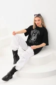 Unisex Taş Desenli Oversize T-Shirt - Siyah thumbnail 3