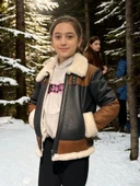 Çocuk Yakalı Parçalı Kürk - Kahve - 1