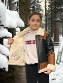 Çocuk Yakalı Parçalı Kürk - Kahve - 4