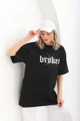 Unisex Baskılı Oversize T-Shirt - Siyah thumbnail 7