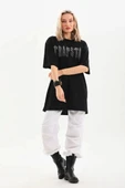 Unisex Taş Desenli Oversize T-Shirt - Siyah thumbnail 6