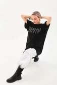Unisex Taş Desenli Oversize T-Shirt - Siyah thumbnail 4