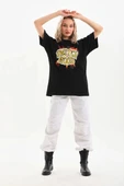 Unisex Baskılı Oversize T-Shirt - Siyah thumbnail 4