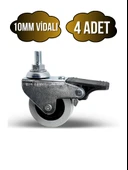 Vidalı Frenli Sandalye Tekeri Koltuk ve Sehpa Tekeri(10MM)(50MM)(KROM - GRİ)(FRENLİ)(VİDALI) Gri GRİ - 4 ADET - 1