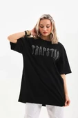 Unisex Taş Desenli Oversize T-Shirt - Siyah thumbnail 7
