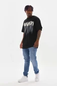 Unisex Baskılı Oversize T-Shirt - Siyah - 4