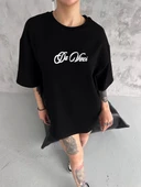 Unisex Baskılı Oversize T-Shirt - Siyah thumbnail 2