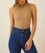 Kadın Full Likralı Fitilli Kaşkorse Body - Camel thumbnail 3